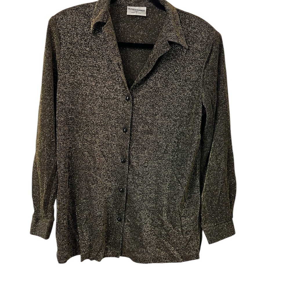 Alfred Dunner Metallic Gold Button-Up Blouse